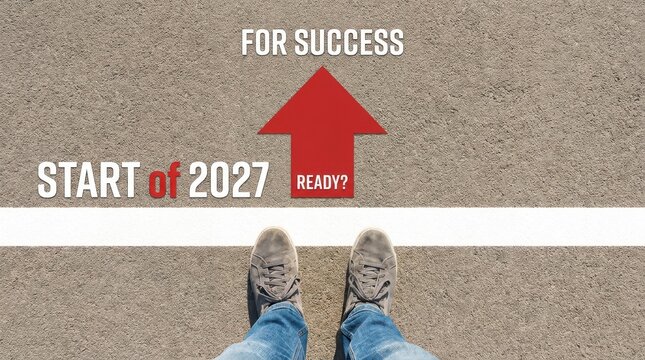 Start of 2027 ready for success in new beginnings and future goals achievement forward motion.