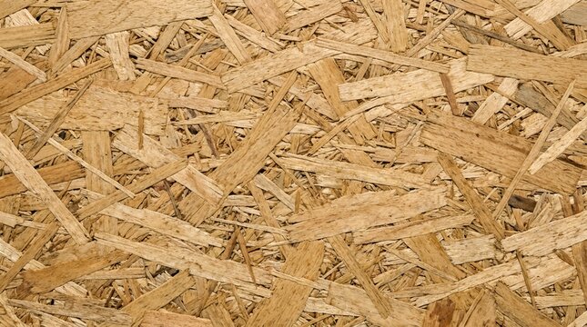 A resolution close up of an oriented strand board showing the intricate pattern of compressed wood chips and natural timber textures
