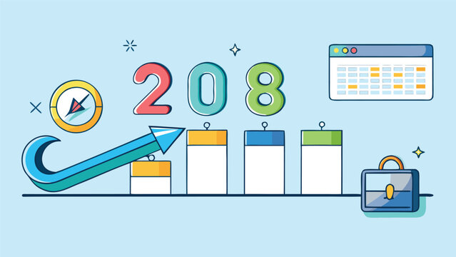 Business growth concept with number 208, ascending arrow, financial chart, and briefcase icon in a flat vector illustration style