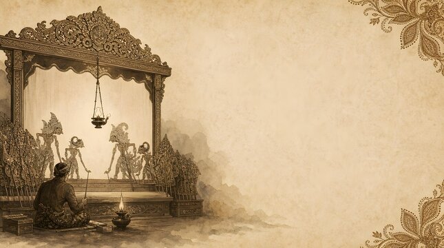 Dalang Puppetmaster Performing Wayang Kulit Shadow Puppet Show