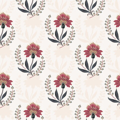 Fototapeta premium Vector Hand drawn colourful geometric flowers Motifs African boho paisley, seamless patterns with floral for fabric Ethnic Indian Pattern, textiles, clothing, wrapping paper, backdrop, banner.