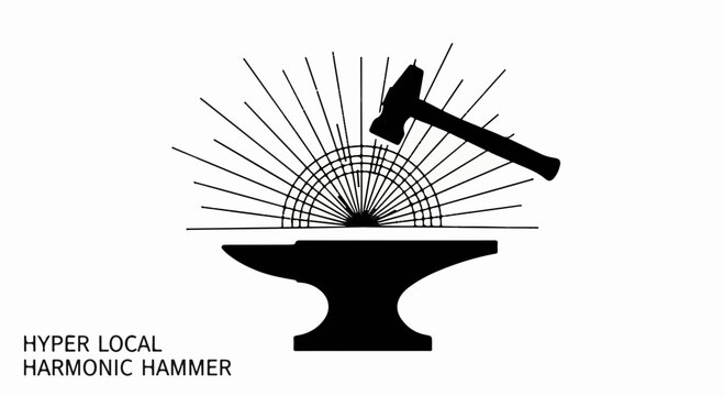Blacksmith's hammer striking anvil with radiating lines symbolizing creation and craftsmanship