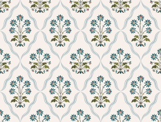 Obraz premium Vector Hand drawn colourful geometric flowers Motifs African boho paisley, seamless patterns with floral for fabric Ethnic Indian Pattern, textiles, clothing, wrapping paper, backdrop, banner.