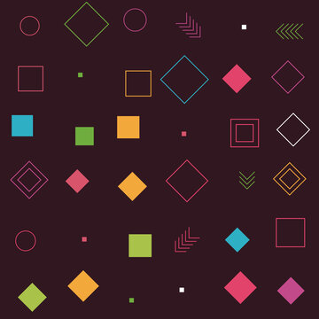 Colorful geometric shapes and icons collection isolated on white background, illustration