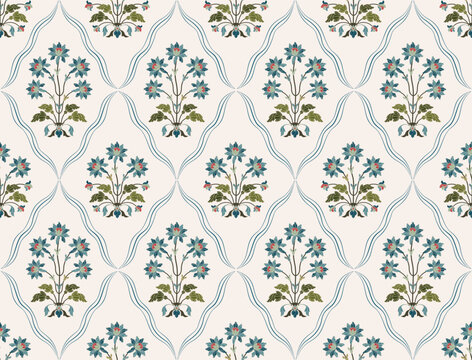 Vector Hand drawn colourful geometric flowers Motifs African boho paisley, seamless patterns with floral for fabric Ethnic Indian Pattern, textiles, clothing, wrapping paper, backdrop, banner.


