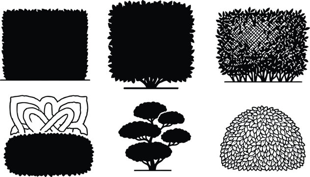 Decorative Garden Hedge Bush Silhouette Vector Collection