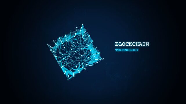 Abstract Blockchain Technology Network Cube on Dark Background