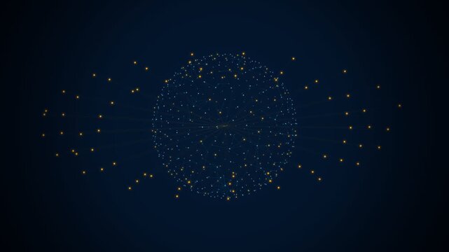 Digital network sphere with connecting data points on blue background