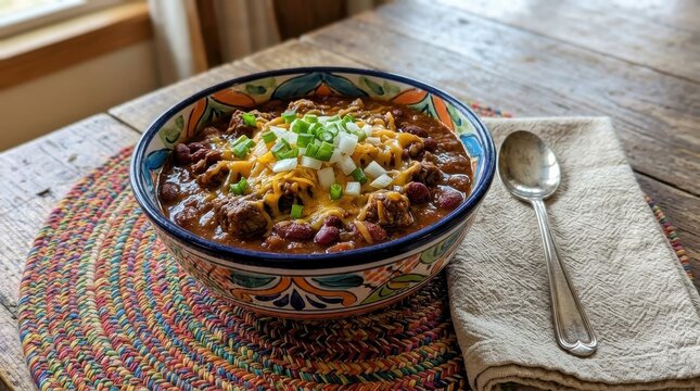 A hearty bowl of homemade beef chili with beans