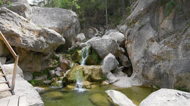 Cinematic View of El Parrizal de Beceite &ndash; Spain's Iconic River Boardwalk Route