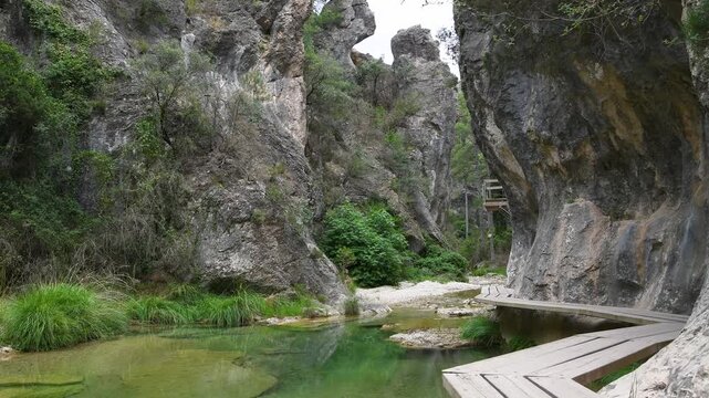 Beautiful Fluvial Hiking Trail with Wooden Footpath in Wild Nature