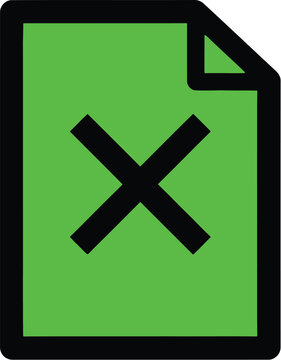 Green document icon with cross mark for web interface and software