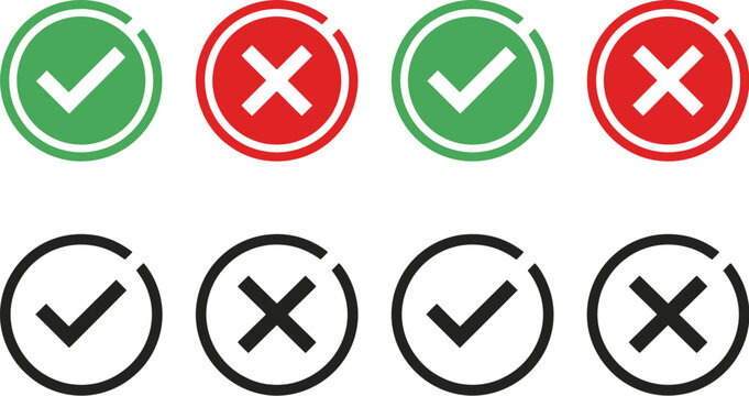 Check mark and cross icon set for website form validation user