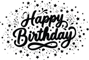 Fototapeta premium Happy Birthday Starry Night Black and White Greeting Card Design