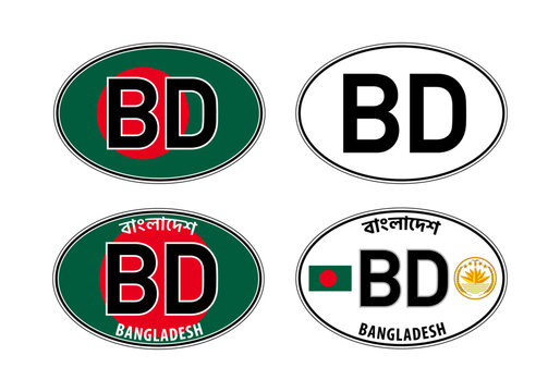 Bangladesh, oval international vehicle registration code license plate car sticker, vector illustration