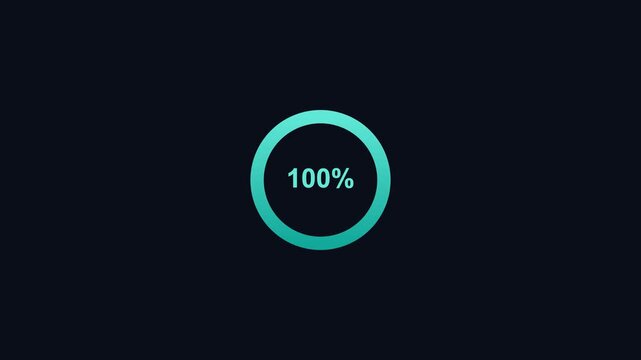 animated circular loading spinner filling to one hundred percent, dark teal color scheme