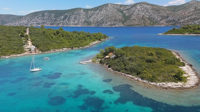 Aerial Small Islands Sailboats Adriatic Channel Korcula Croatia