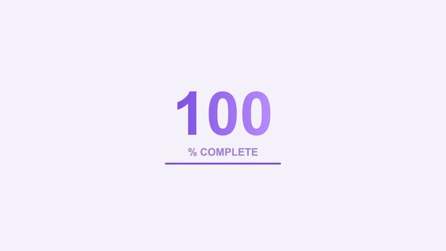 animated number counter loading from zero to one hundred percent, violet color scheme