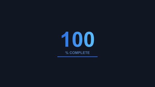 animated number counter loading from zero to one hundred percent, dark blue color scheme