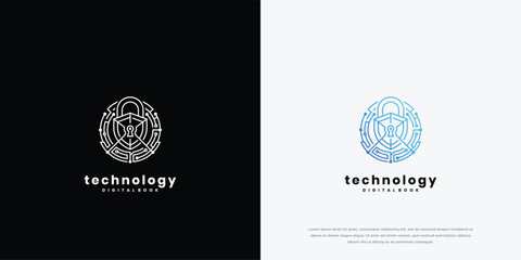 Fototapeta premium Modern Digital Technology Network Logo Design with Abstract Circuit Elements