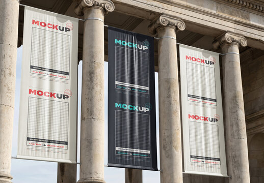 Long Flags Banner on Institution Museum Mockup
