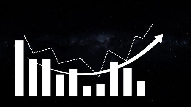 Business graph chart showing recovery with rising curved arrow after decline. Represents turnaround, revenue growth, financial improvement, market rebound,. 4k
