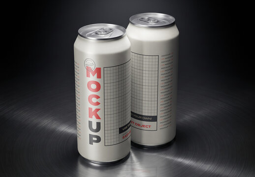 Two Large Cans Metal Floor Mockup