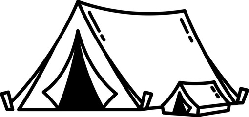 Hand-drawn camping tent illustration, simple line art with a small tent © rahmad