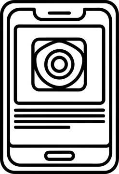 Smartphone screen displaying a camera app icon and text, line art illustration