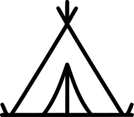 Minimalist Teepee Icon - Simple Black Outline of a Native American Tent on White Background © Roset
