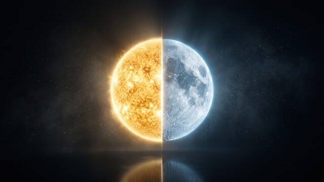 Sun Moon Balance Concept - Glowing Equinox Spiritual Orb
