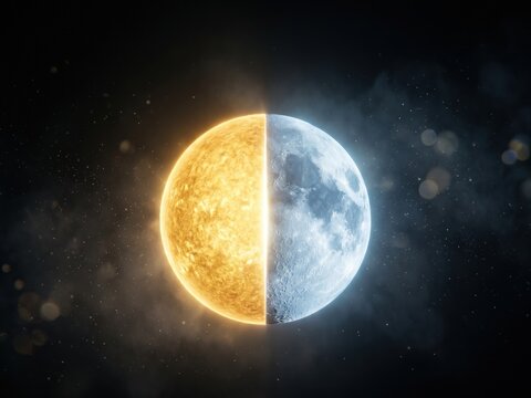 Sun Moon Balance Concept - Glowing Equinox Spiritual Orb