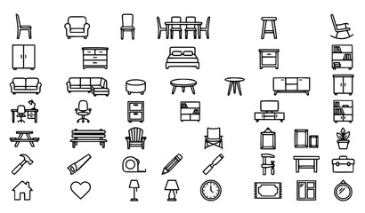 Fototapeta premium Wood Furniture Outline Icons Vector Collection