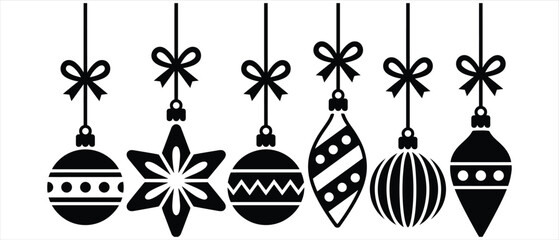 Set of decorative christmas baubles silhouettes with christmas ornaments silhouette decoration celebration isolated traditional minimalist illustration greeting collection wintertime © Romzain
