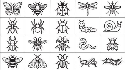 Black and white illustration of various insects and bugs © Ripa