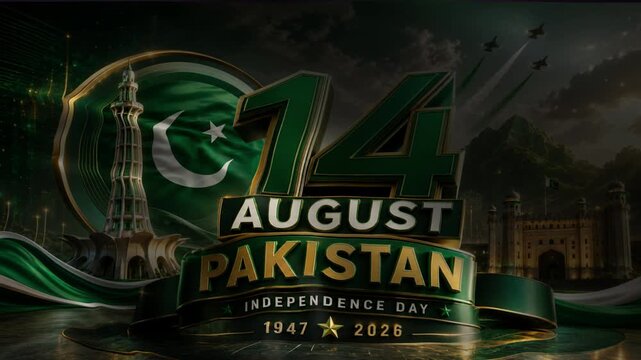 Pakistan Independence Day 14 August celebration featuring Badshahi Mosque and national flag concept for patriotic events and national holidays