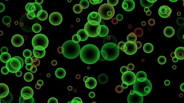 Floating green bubbles on a black background