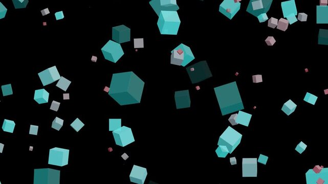 Floating blue 3d cubes pattern on black background
