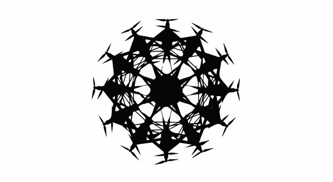 Intricate black abstract geometric snowflake pattern on white background