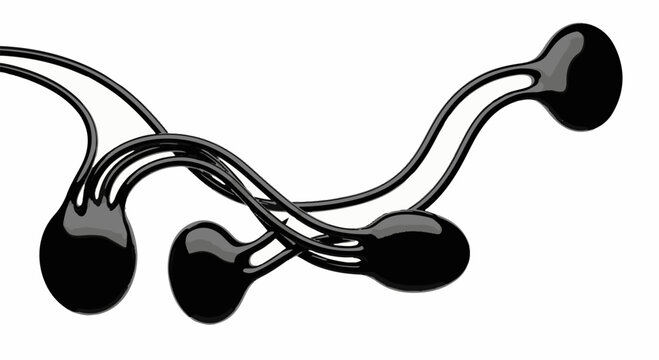 Abstract black liquid drips forming organic shapes on a clean white background.
