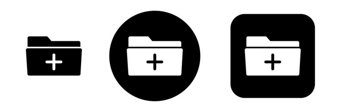 Folder add icon set with new folder and create folder symbols. File manager icons for file explorer, storage  and document management