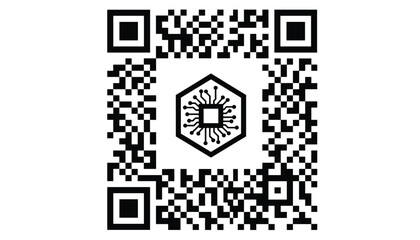 Fototapeta premium Digital qr code with a computer processor microchip icon in the center representing tech scan and security.