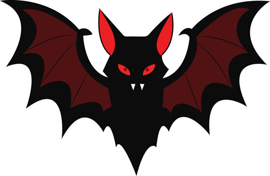 Vector illustration of a spooky vampire bat with red eyes and fangs