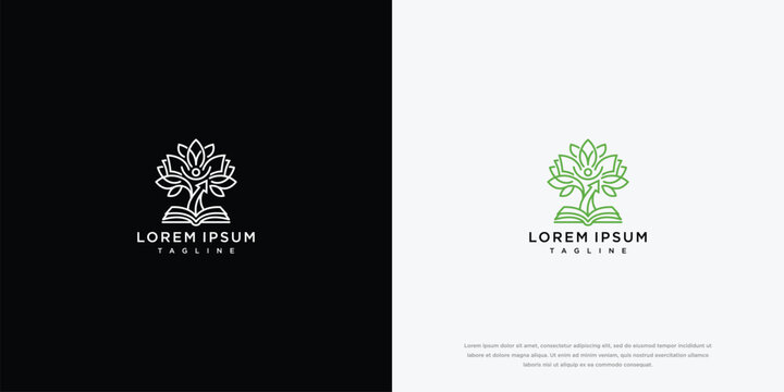 Minimalist Tree of Knowledge on Open Book Logo Design