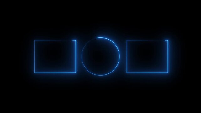 Neon blue end screen overlay with animated loading circle for you tube outro and social media branding. Purple neon you tube end screen template
