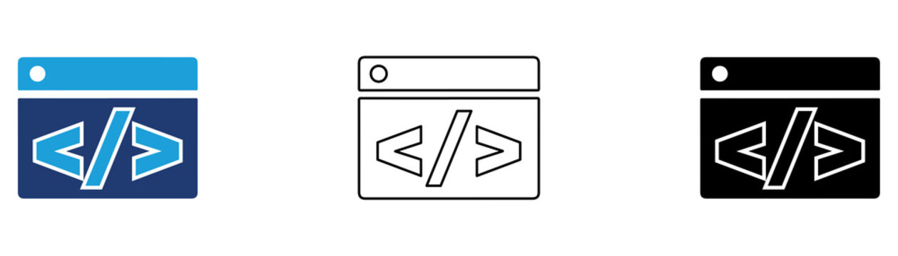 Multicolor Code Window Icon Set with Filled and Outline Styles for Programming Software Development Source Code Coding and Web Development Isolated on Transparent Background