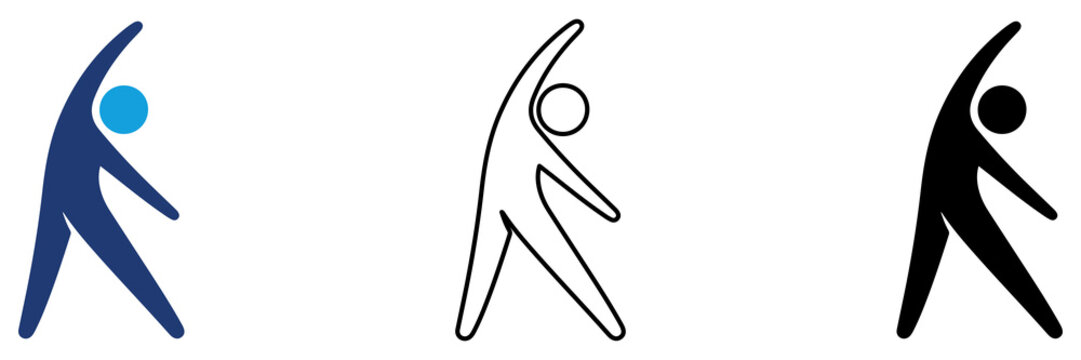 Multicolor Standing Stretch Exercise Icon Set with Filled and Outline Styles for Fitness Yoga Warm Up Physical Activity and Healthy Lifestyle Isolated on Transparent Background