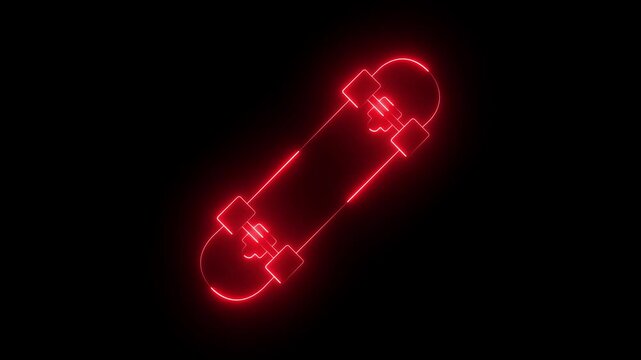 glowing neon Skateboard icon isolated on black background. Extreme sport. Sport equipment. 4K Video animation. 