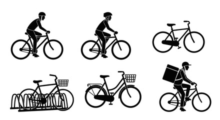 Obraz premium Collection of cyclist and bike silhouettes.