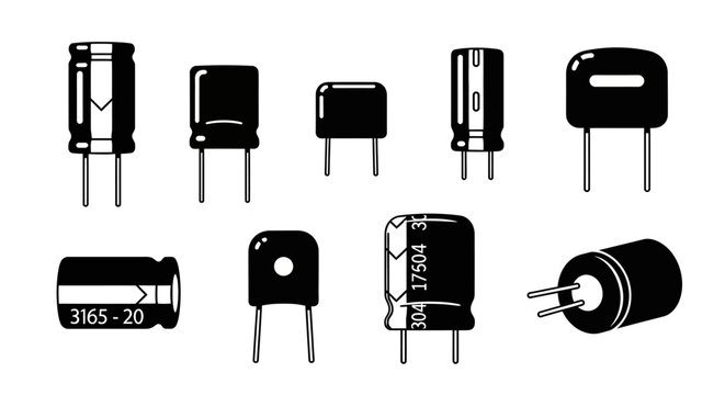 Electronic circuit components hardware icons.